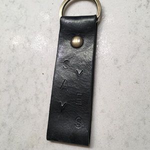 Handmade with Recycled Black Leather Keychain “Say Yes”